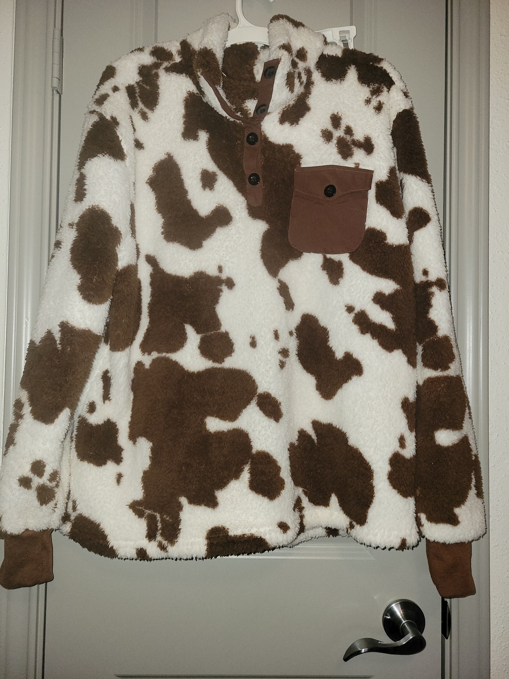 Cozy Brown and White Cow Print Fleece Pullover